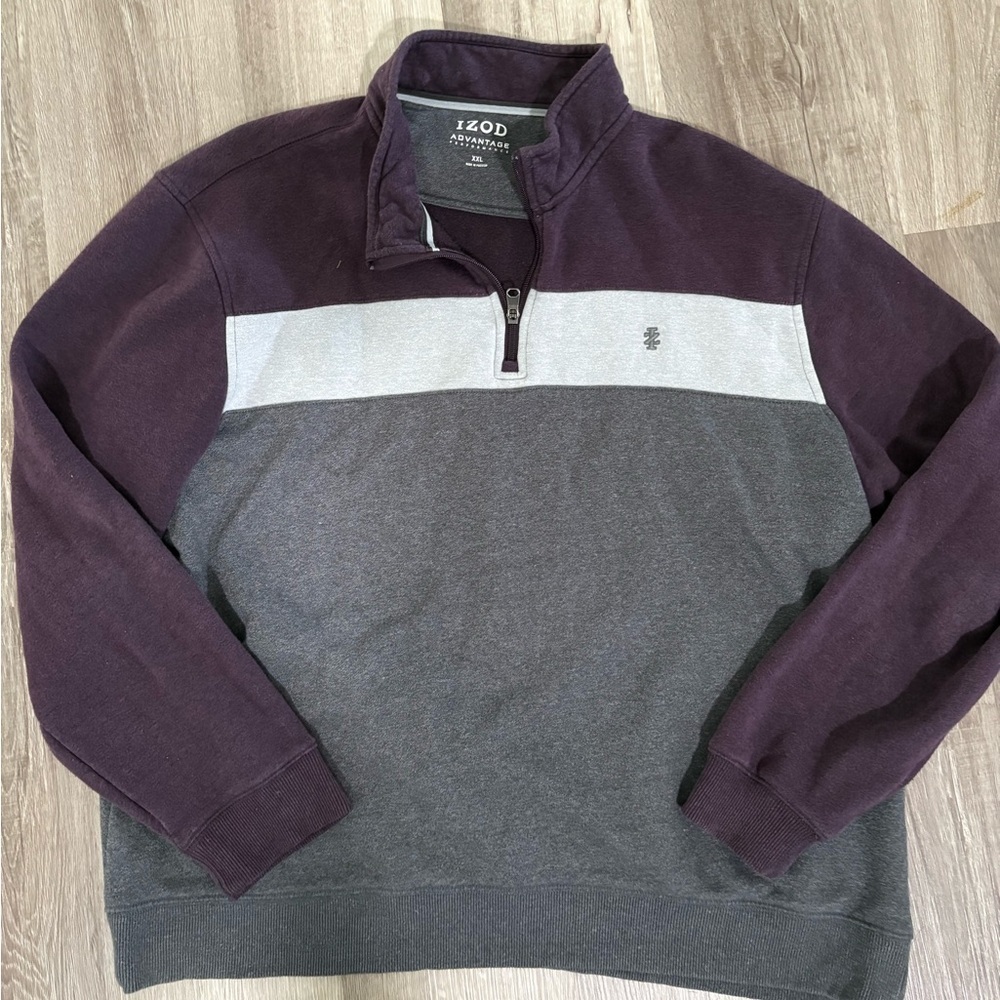 Izod Men's Zip Up Sweater - Dark Purple and Charcoal